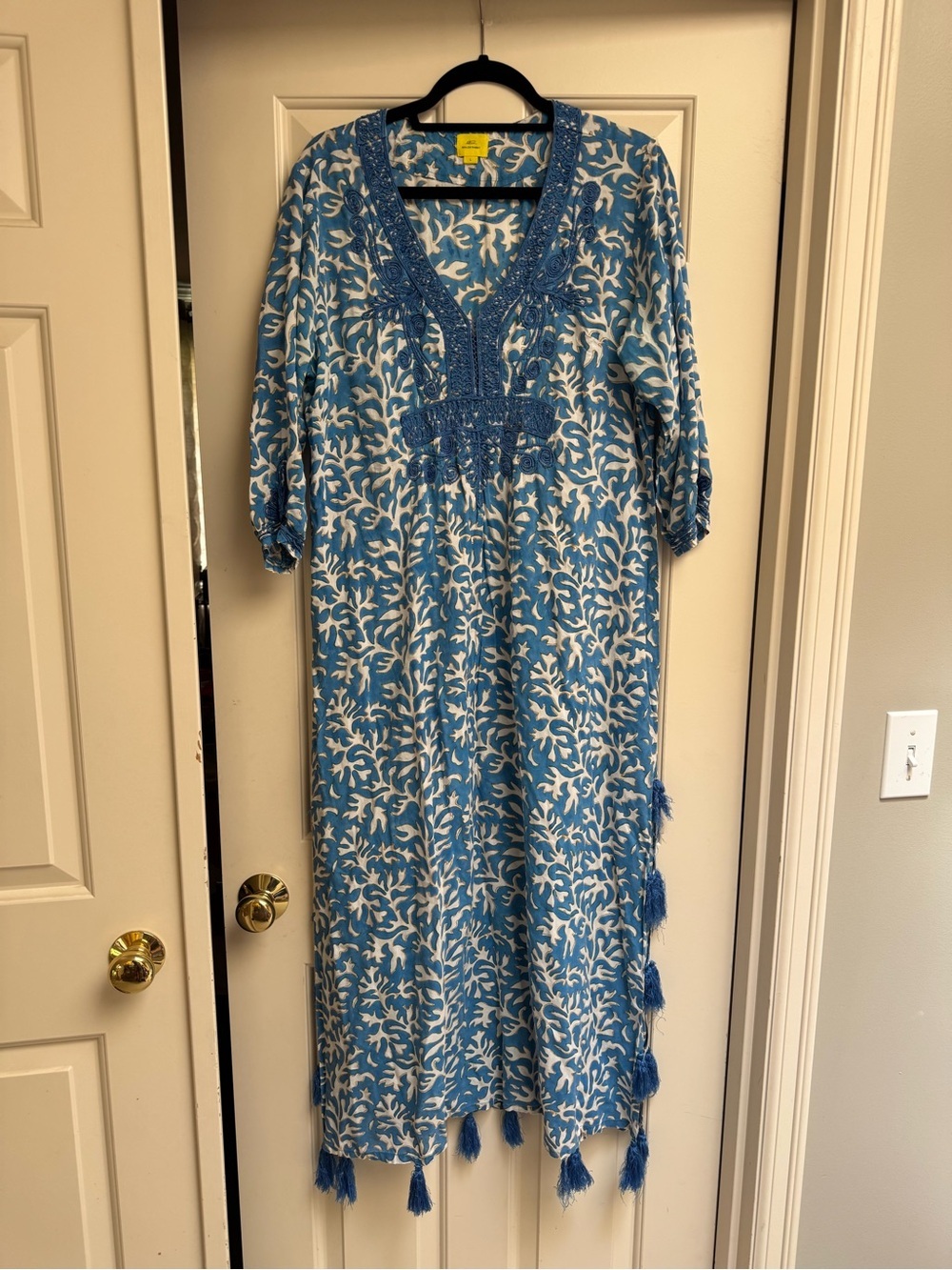 Roller Rabbit Blue and White Floral Print Embroidered Tunic